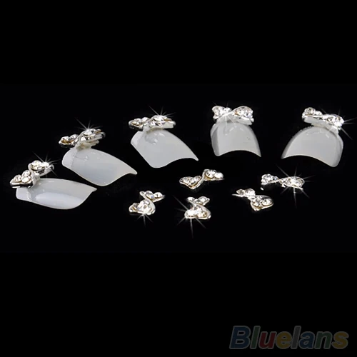 10x 3D лак для ногтей серебряный сплав галстук-бабочка Искусственные блестящие