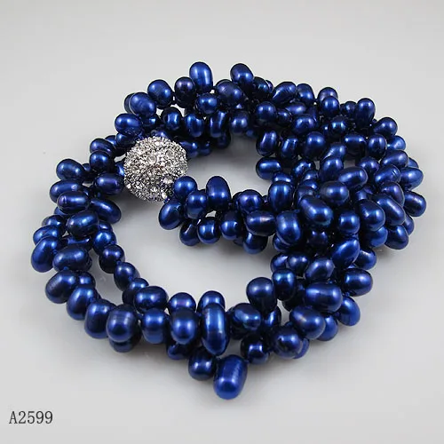 Unique Pearls jewellery Store 3rows 5-8mm Blue Baorque Genuine Freshwater Pearl Necklace 18inches Charming Women Gift | Украшения и