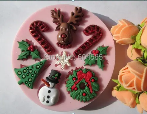 Силиконовая форма для конфет снежинок рождественской елки венка падуба и ягод |