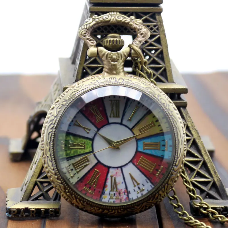 

2016 New Arrival European Style Cathedral Glass Design Pocket Watch High Quality With Chain Neckalce
