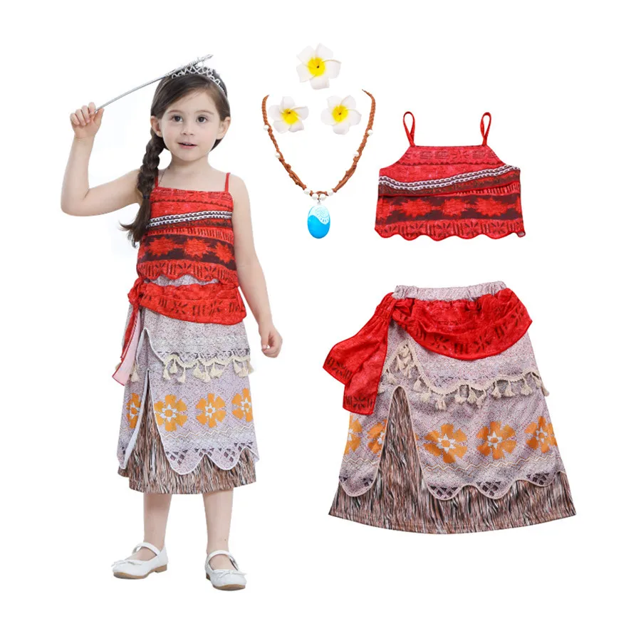 

New Summer Moana Vaiana Dress with Necklace 2PCS Set for Girls Party Cosplay Costumes Childrens Fancy Dress Birthday Gift Dress
