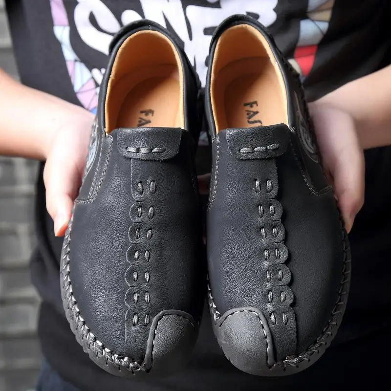 New 2018 Mens Shoes Split Leather Men's Flats Handmade Loafers Fashion Designer Slip On Espadrilles | Обувь
