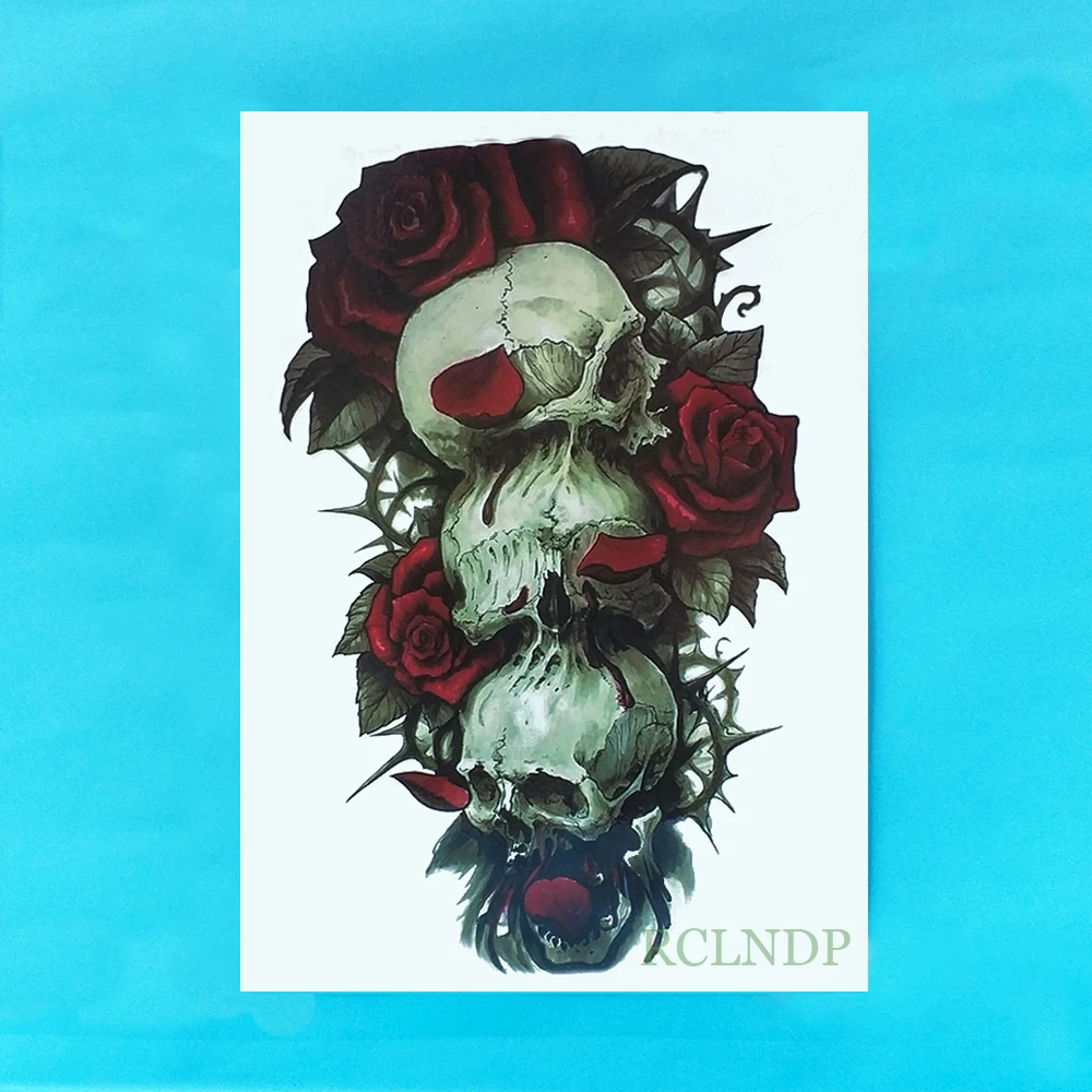 

Waterproof Temporary Tattoo Sticker skull with rose tatto stickers flash tatoo fake tattoos for men women