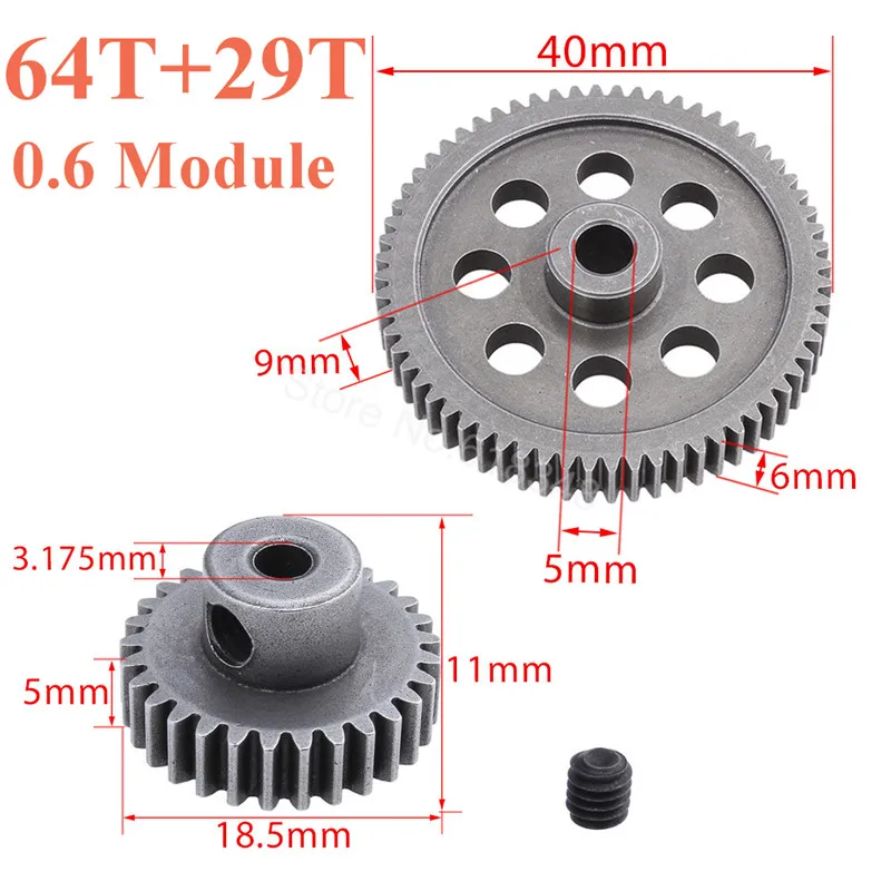 11184 сталь металл Spur Diff Главная передача 64T Мотор шестерня s 17T 21T 26T 29T 11176 11181 11119 11189 для HSP Redcat Exceed RC - Цвет: 64T and 29T