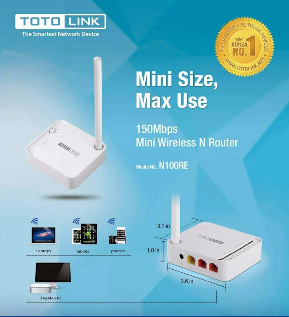Беспроводной маршрутизатор TOTOLINK N100REV3 150 Мбит/с wifi повторитель и AP, простая настройка, Мини размер, английская прошивка