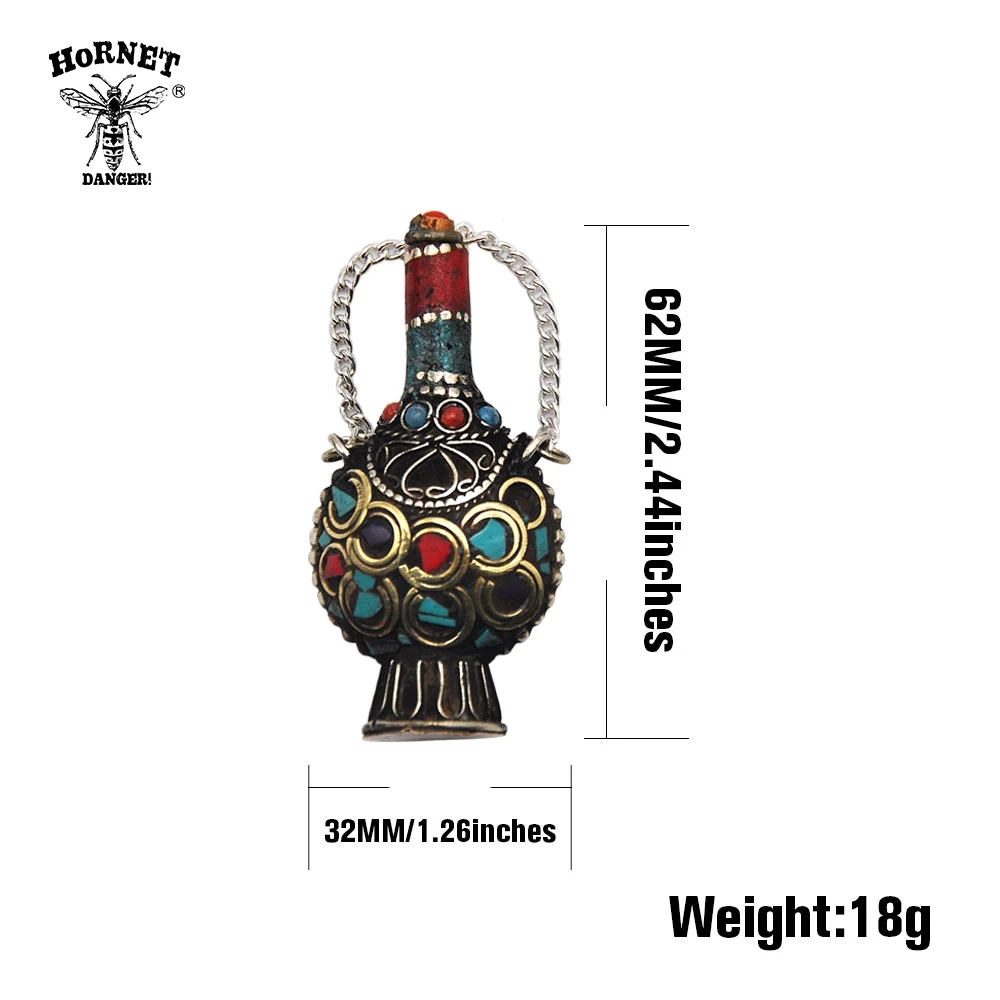 HORNET АНТИЧНЫЙ ТИБЕТСКИЙ латунный маленький табак кулон в виде бутылки дюйма 62 мм