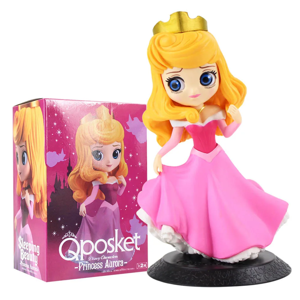 Aurora B with box Q Posket Princess Figures Mermaid Ariel Rapunzel Belle QPosket Characters Collectible Modle Dolls Kids Girls Toys Gifts - Цвет: Aurora B with box