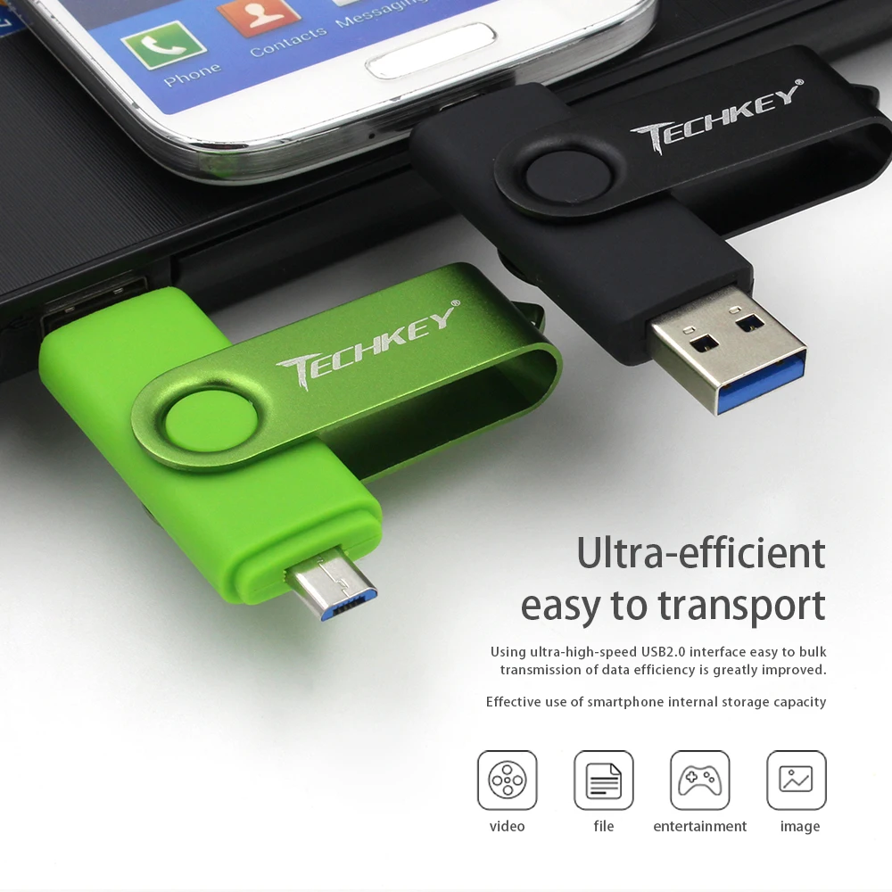 Новинка: TECHKEY OTG usb 3,0 64 ГБ usb флэш-накопитель 3,0 32gbpen накопитель 8 Гб оперативной памяти, 16 Гб встроенной памяти, memoria cel usb флешки флэш-накопитель из дерева для мобильного телефона