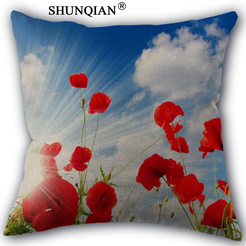 

poppy Pillowcase Cotton Linen Square Zippered Pillow Cover Unique Design Customize Your Picture 45x45cm one side