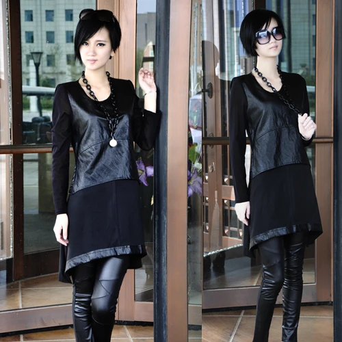 Брендовая женская рубашка из искусственной кожи с круглым вырезом Базовая топы