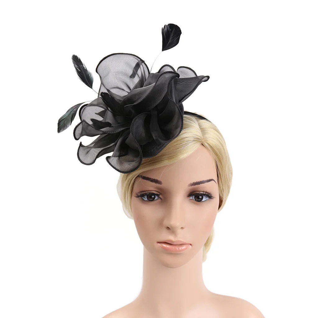Black Новое модное женское украшение для волос в виде цветка шляпа 1920s Gatsby Свадебная повязка женские привлекательные аксессуары для волос Вечерние - Цвет: Black