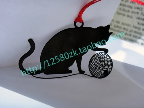 Personalized line ball kitten empty thread metal bookmark