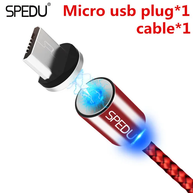SPEDU Магнитный кабель плетеный мобильный светодиодный Тип C Магнит Micro USB Зарядное устройство зарядный кабель для Apple iPhone X 7 8, 6, 10 Xs Max XR samsung - Цвет: Micro usb Red