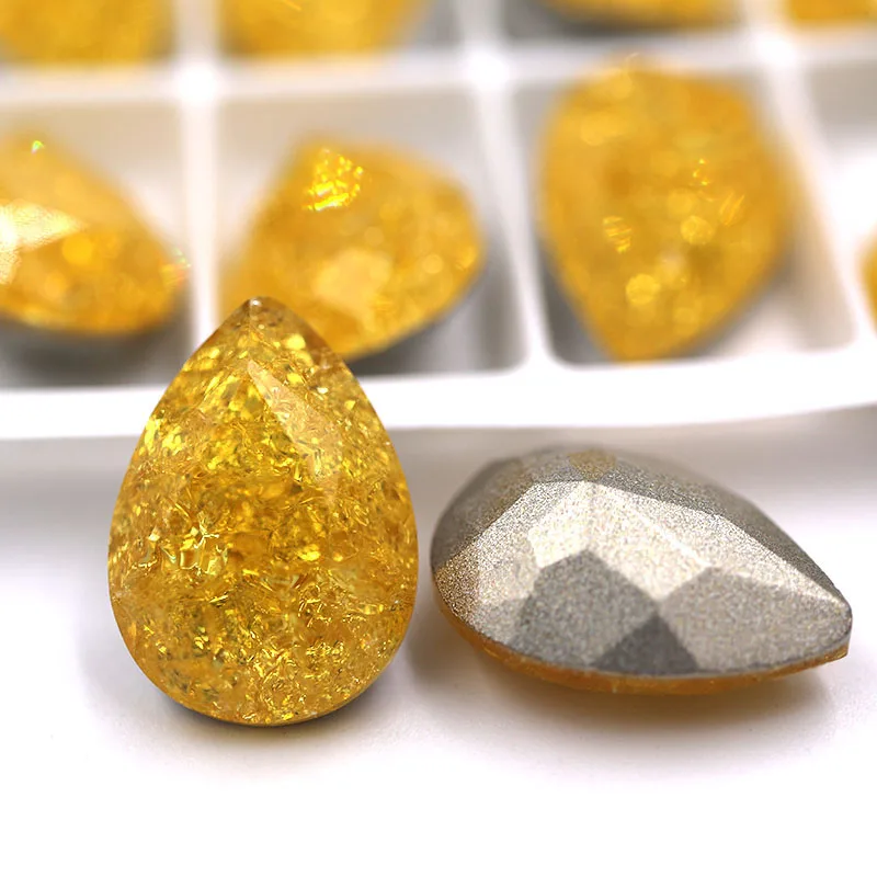 gold yellow 13X18 мм K9 остроконечные стеклянные стразы 10 шт. Высокое качество хрустальные каплевидные Стразы diy аксессуары - Цвет: gold yellow