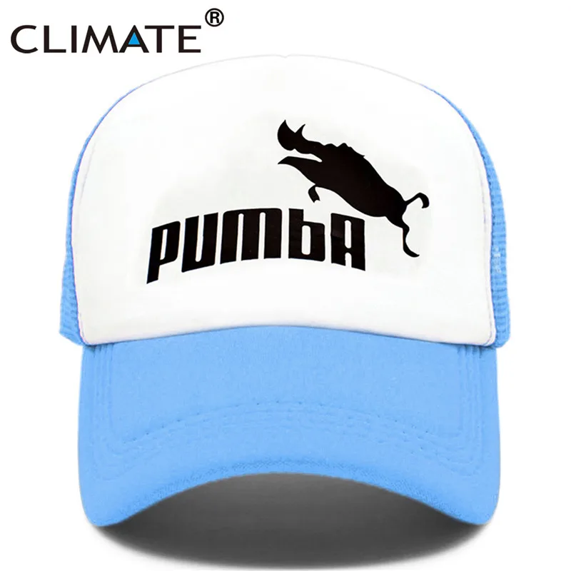 Sky White Климат веселый принт pumba Trucker Кепка Король Лев Кепка Hakuna Matata шляпа мужская бейсболка s крутая летняя сетчатая Кепка Дальнобойщика шляпа для мужчин - Цвет: Sky White