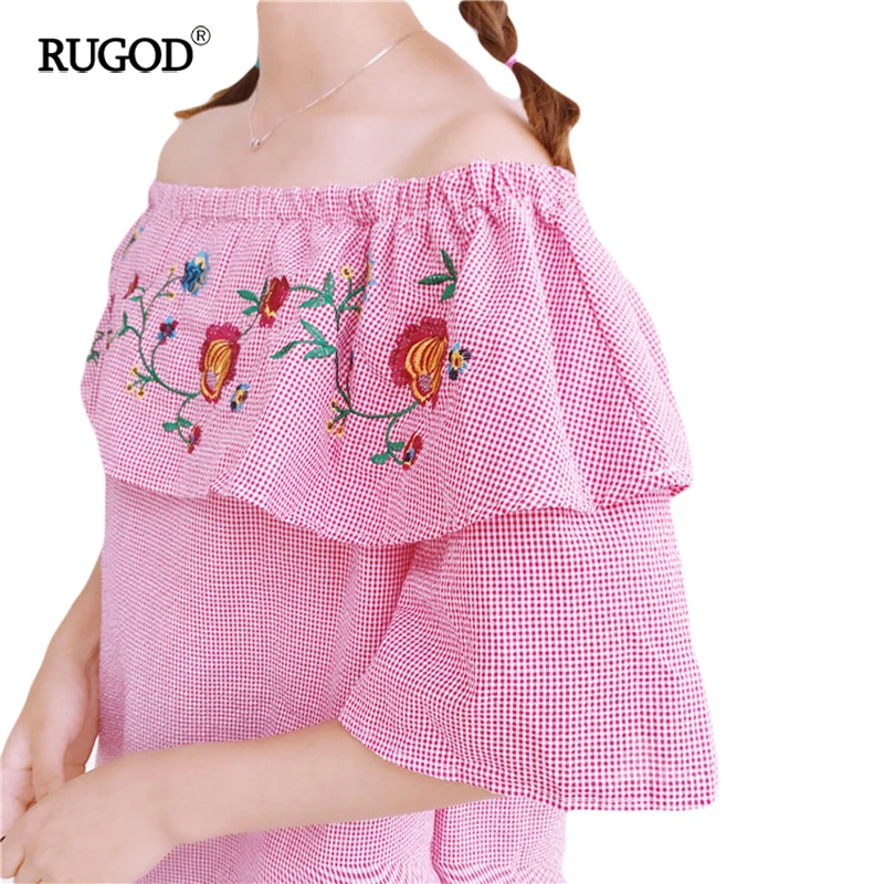 Rugod 2017 новых женщин vestidos сексуальная с плеча оборками рубашки женщины плед