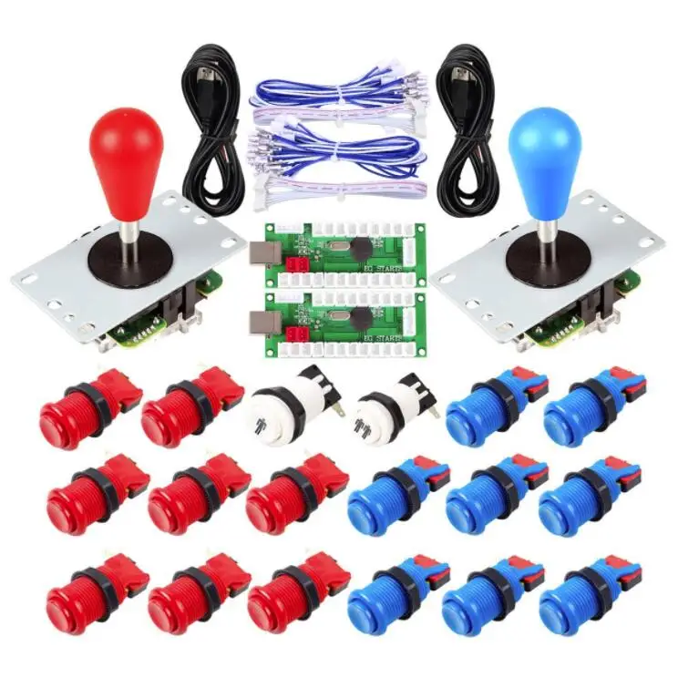 Red - Blue 2 игрока аркадные игры; usb энкодер эллипса Овальный джойстик Hanlde+ американский стиль аркадные кнопки для ПК MAME Raspberry Pi все окна - Цвет: Red - Blue