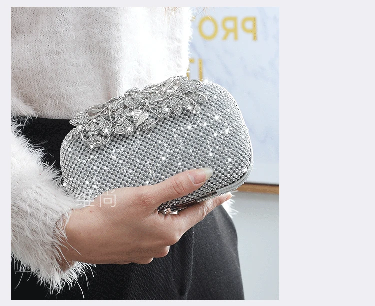 Роскошный Полный Кристалл Вечер клатч блестящие Gold Leaf дизайнер pochette Свадебная вечеринка кошелек сумка Серебряный горный хрусталь банкетный мешок
