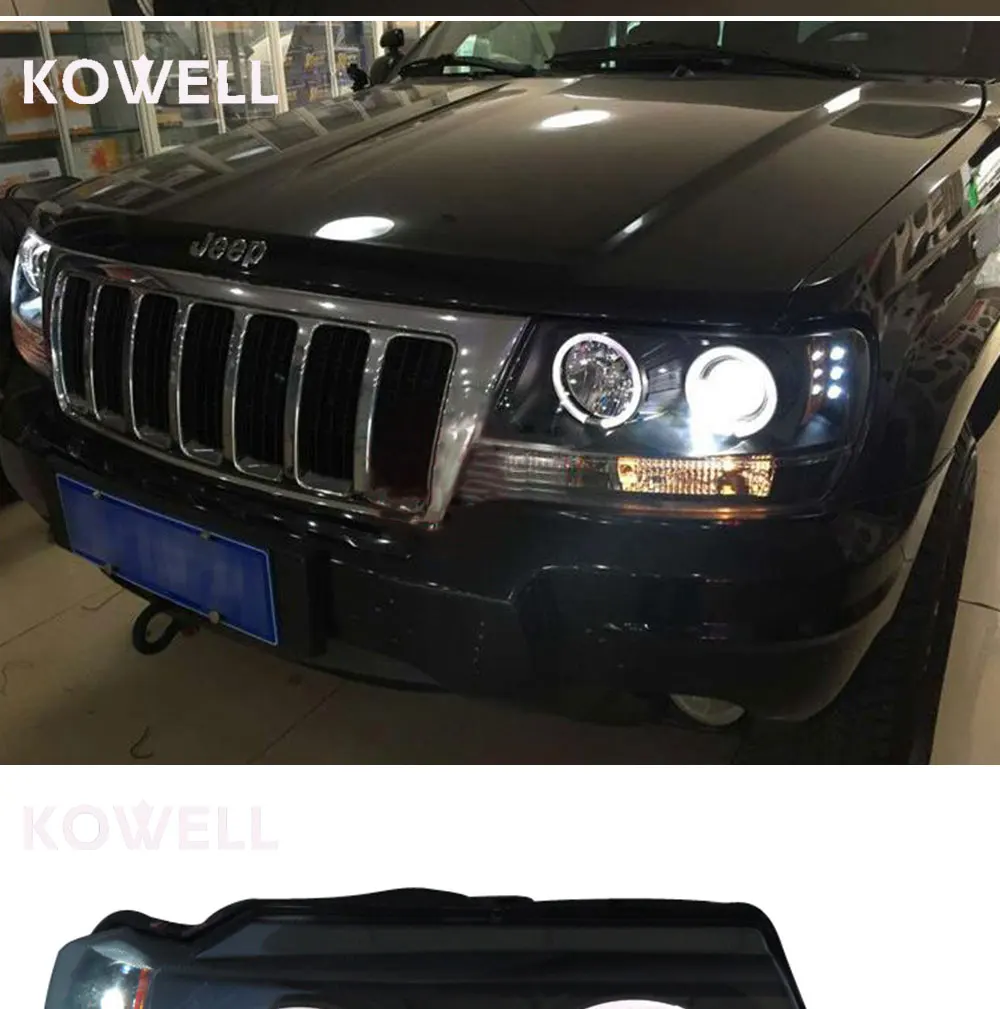 KOWELL автомобильный Стайлинг для Jeep Grand Cherokee 1999-2004 светодиодный головной светильник ксенон HID передний светильник светодиодный DRL ангельские глазки