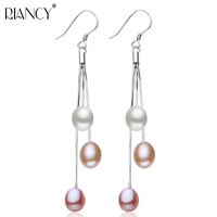 trendy natural freshwater pearl earringsthree beads with long 925 silver earrings for women fine jewelry wedding birthday gift