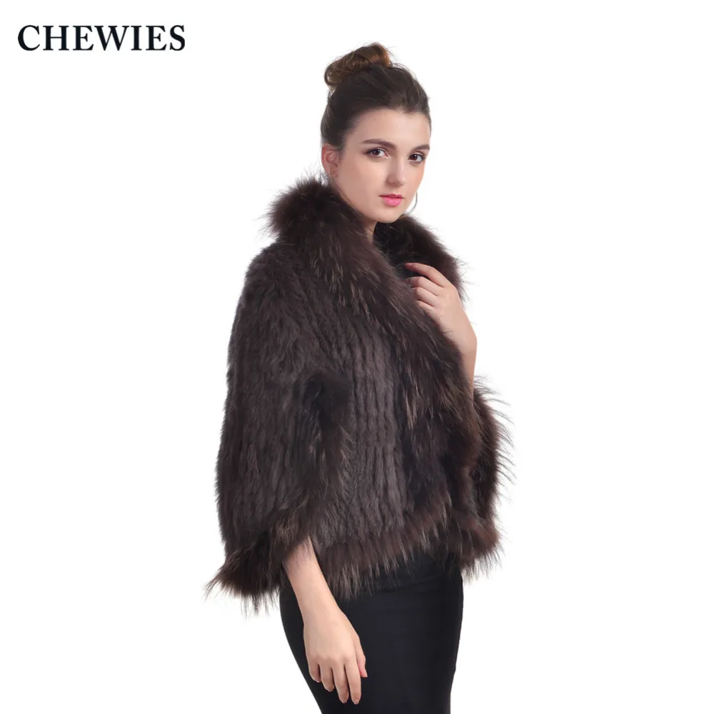 Женское пончо из натурального кроличьего меха CHEWIES модная Вязаная Шаль с