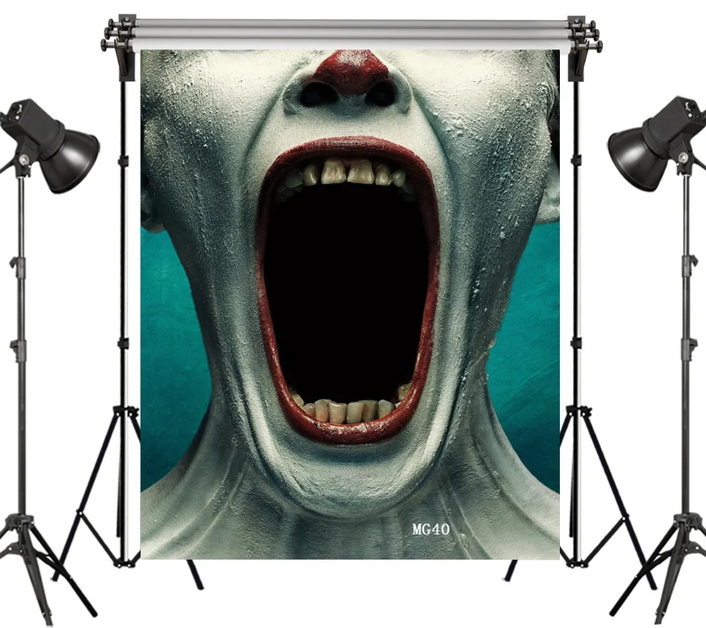 Polyester &amp Vinyl Scary Prank Screaming Gapemouthed Clown Eat Human Backgrounds For Photo Studio Halloween Backdrop Photography |