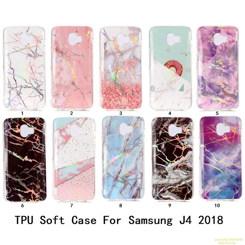Лазерный чехол для телефона samsung J4 2018 на заднюю часть роскошный с мраморным