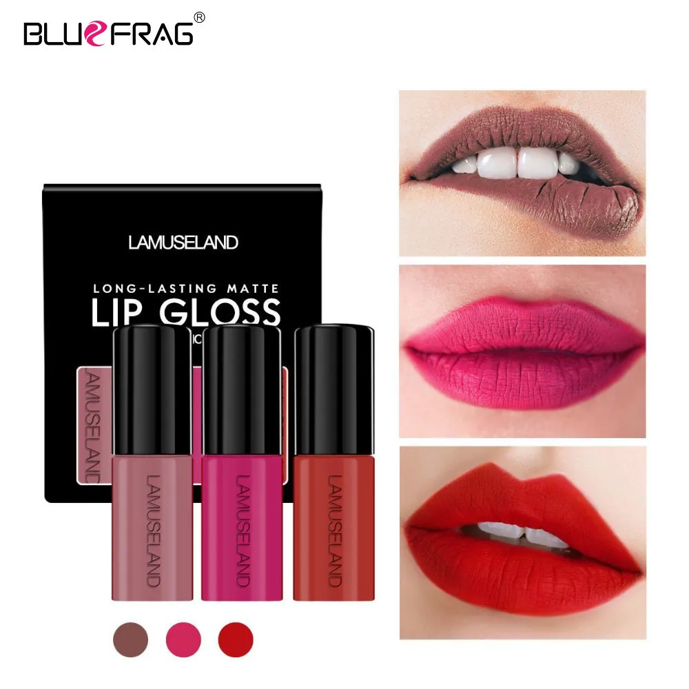 

3Pcs Lip Gloss Matte Set Red Lip Matte Liquid Wine Lipstick Lips Tattoo Paint Pigments Long-lasting Lip Gloss Stick Tint Makeup