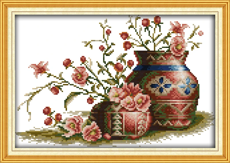

Pot in flower cross stitch kit flower 18ct 14ct 11ct count printed canvas stitching embroidery DIY handmade needlework