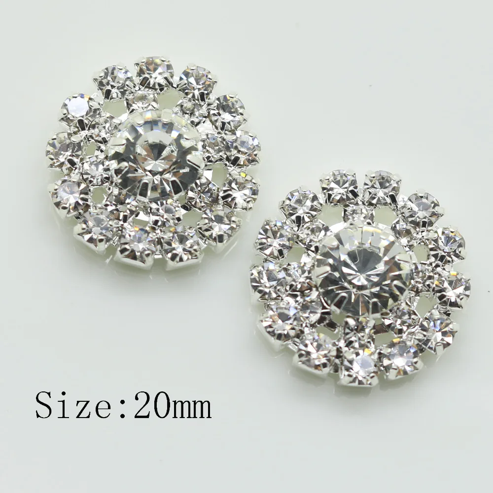 

Silver 50pc 20mm round Flat back Clear crystal button Silver clothing buckle wedding invitations decoration rhinestone buttons