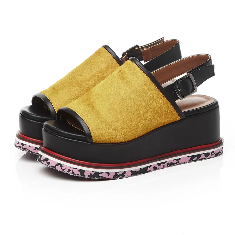 Конского волоса Платформы peep toe дамы женская обувь сандалии Удобные летние