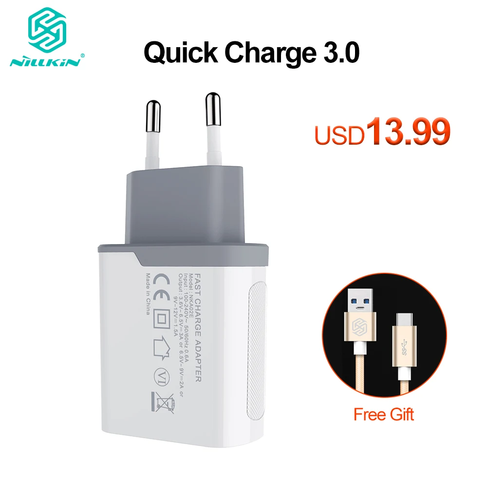 Nillkin QC3.0 адаптер Quick Charge 3 0 зарядное устройство с type C кабелем для samsung Galaxy S10 S9 Plus Xiaomi