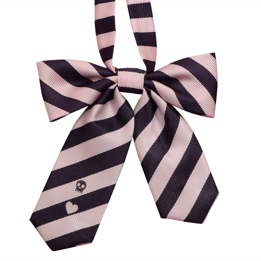 Милый японский полосатый галстук-бабочка для девочек преппи череп сердце