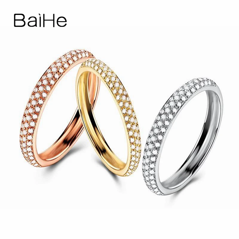 BAIHE Solid из 18-ти кратного желтого золота 0.2ct H/SI Круглый Природные Алмазы кольцо для