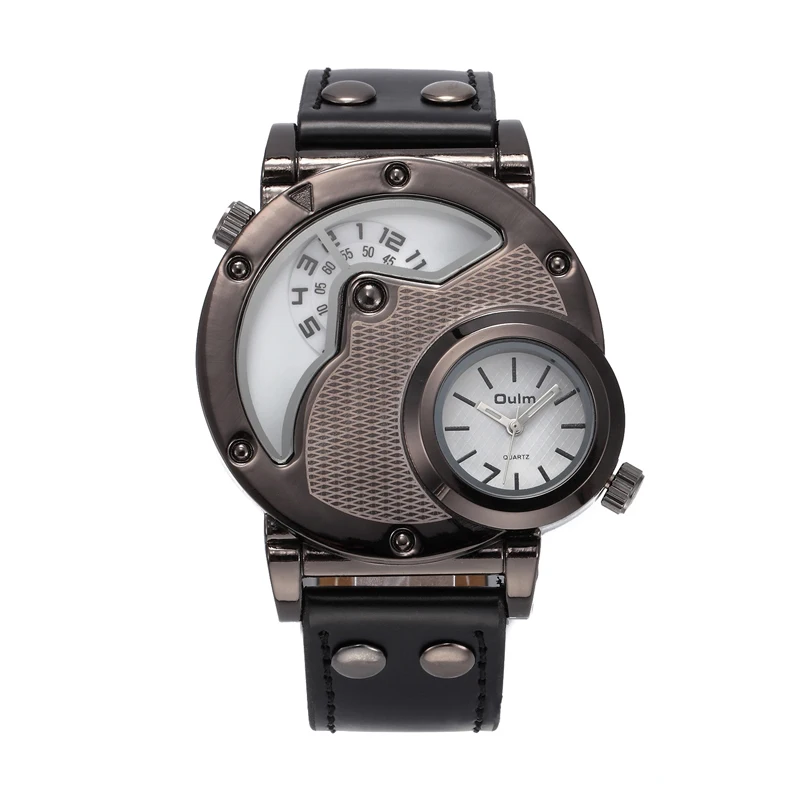 Кварцевые часы для мужчин с большим циферблатом двойным дисплеем и часовым