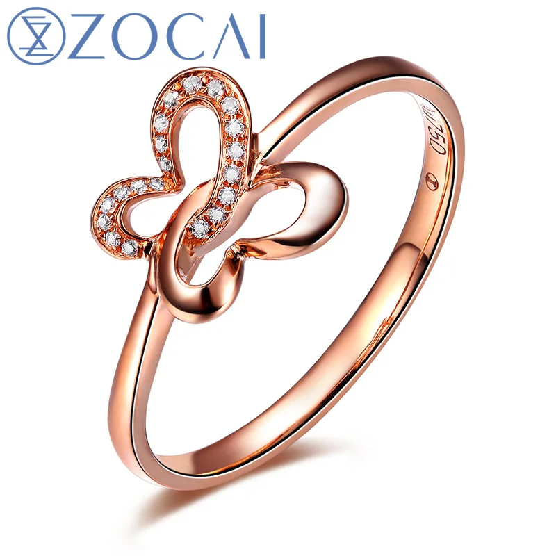 

ZOCAI Брендовое кольцо с бабочкой 0,03 карата натуральный оригинальный бриллиант 18K розовое золото кольцо ювелирные изделия W05343