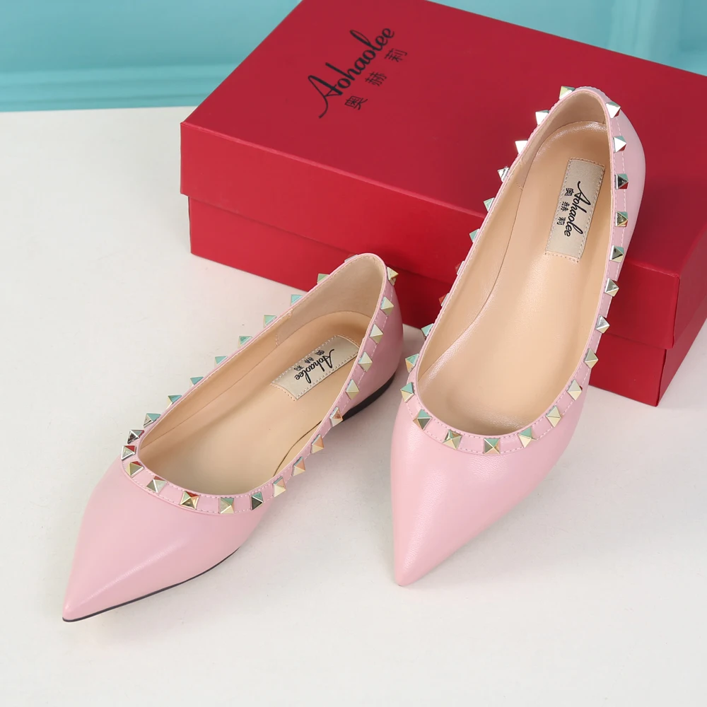 Aohaolee Горячие Продаж Мода Розовый Заклепки Обувь женщин Балеты Качество