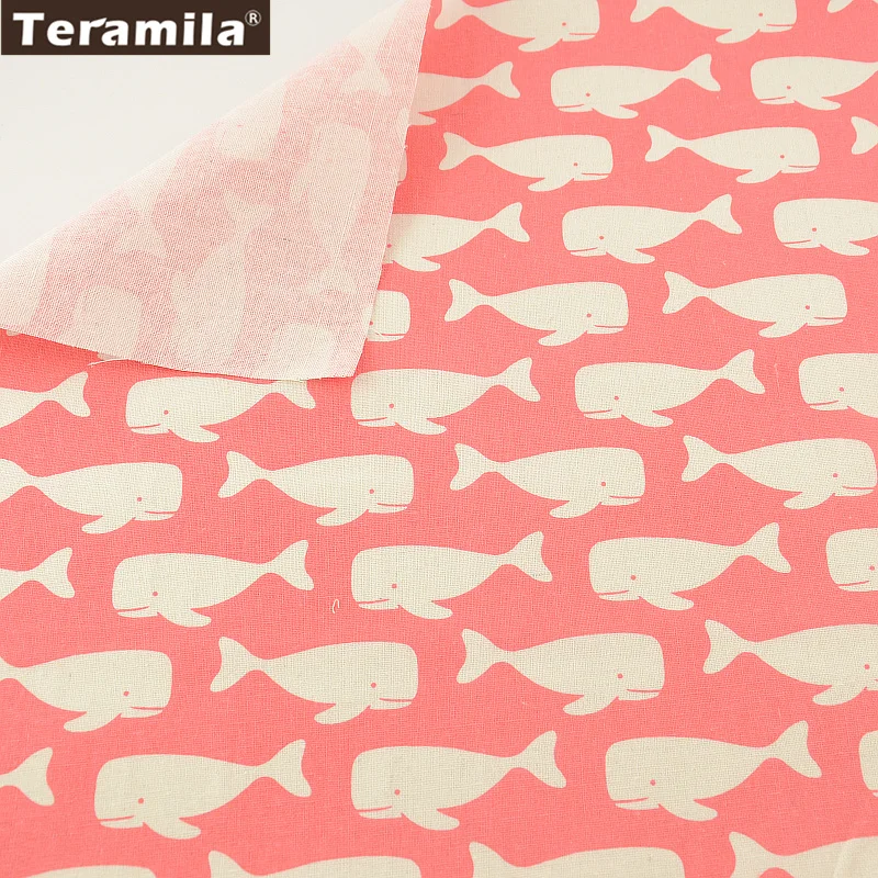 Bag Curtain Cushion Pillow Zakka Pink Fish Print TERAMILA Home Textile Cotton Linen Fabric Sewing Material Tissu Tablecloth|cotton linen fabric|linen