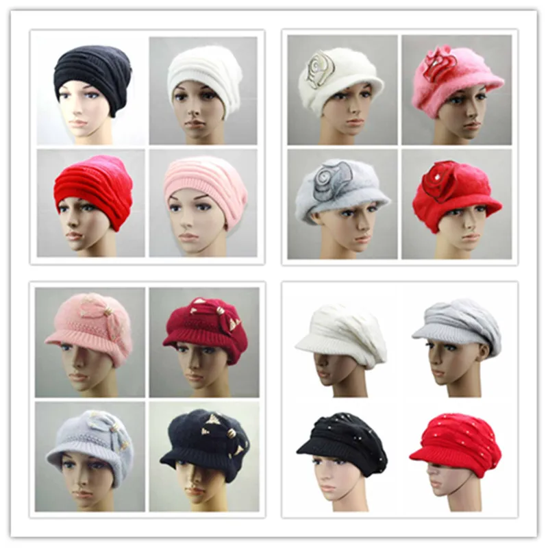 

New womens girls warm Bow Winter wool rabbit fur Womens Beanie Hat Cap beret