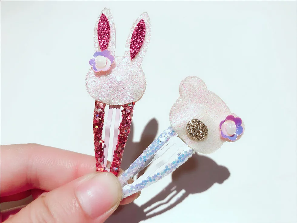 Boutique ins 12Sets Fashion Cute Glitter Deer Rabbit Snap Clips Floral Pig Fox Hairpins Princess Headwear Hair Accessories