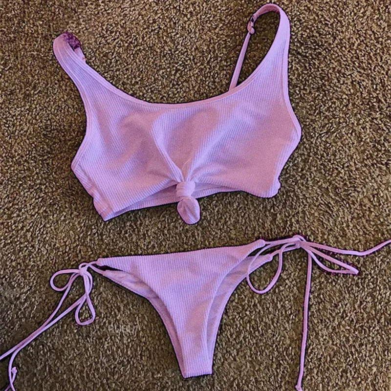 Купальник-бикини baicanadan однотонный с узлом спереди Лето 2017 высокое качество |