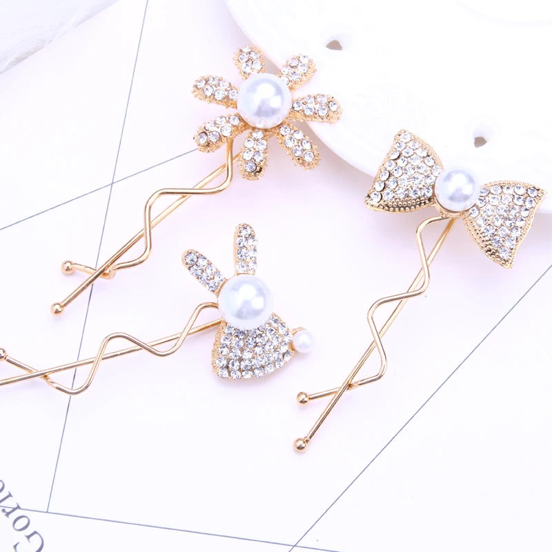 Жемчужные заколки для волос женщин Свадебные аксессуары милый бант кролик