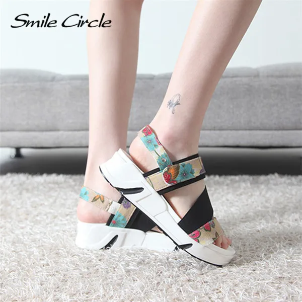 Smile Circle Summer Sandals For Women Shoes Fashion Flowers Flat Platform Casual Open Toes slipper gilr | Обувь