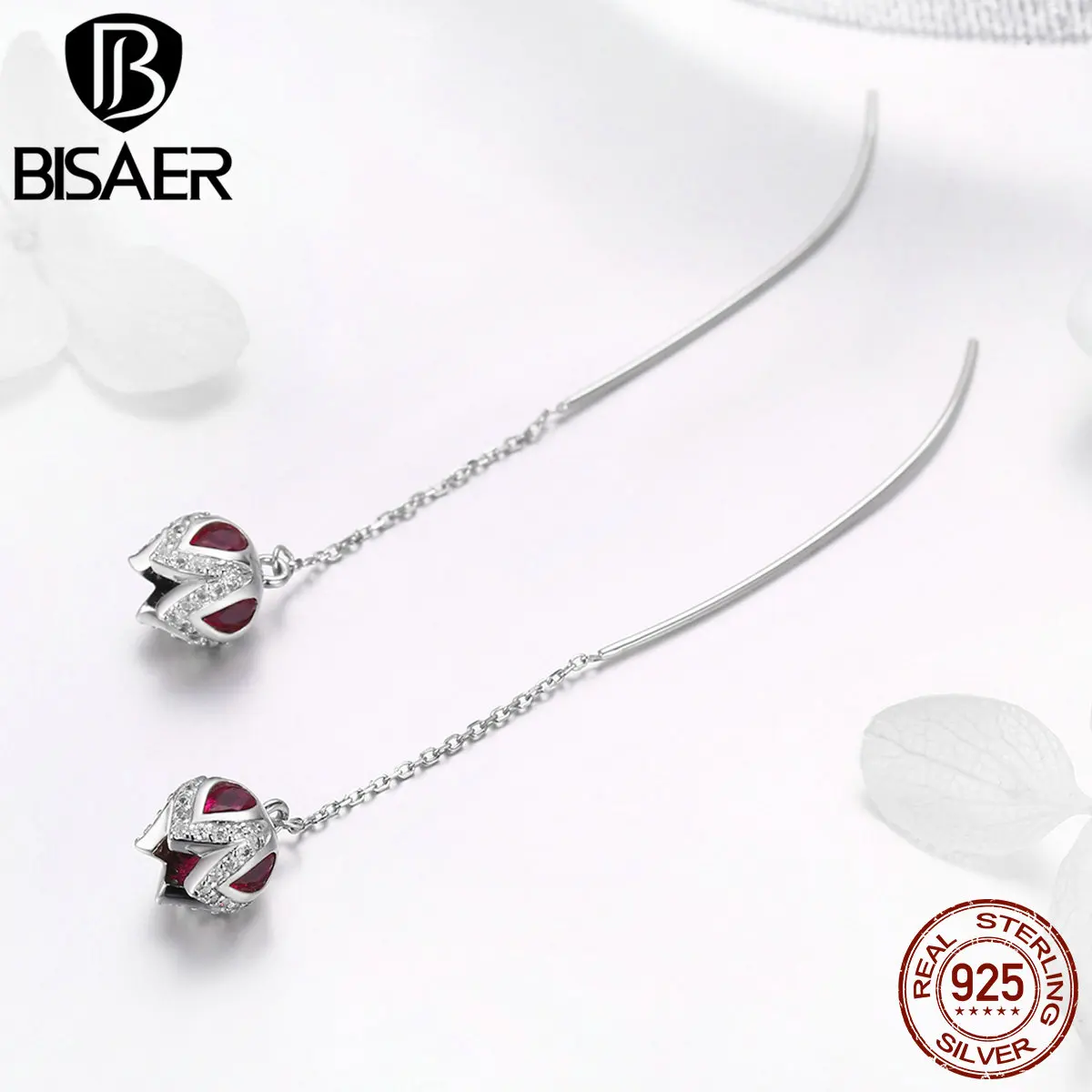 Женские серьги цепочки из серебра 925 пробы с розовым кристаллом|Серьги-подвески| |