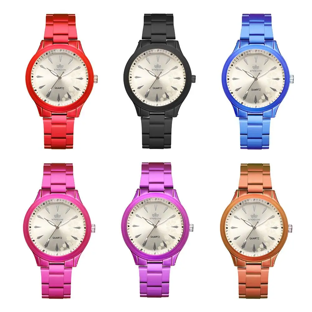 Популярные Модные Аналоговые с круглым циферблатом цветочным принтом из сплава