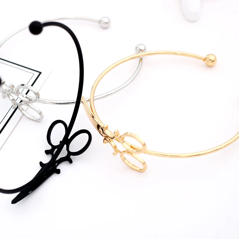 Модные ножницы браслеты с брелоками для женщин Мужские Простые золотые Черные