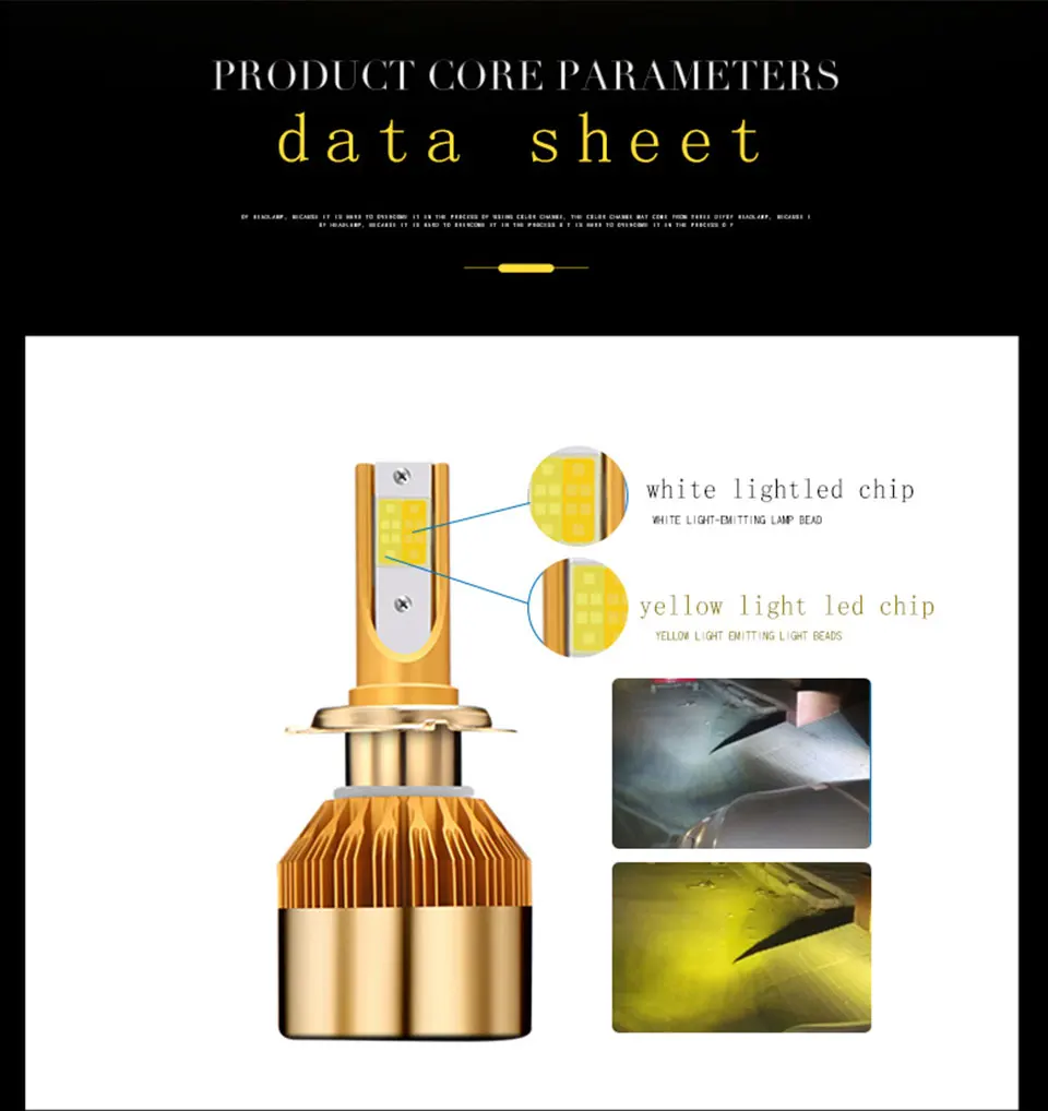LDRIVE H4 H7 светодиодный головной светильник лампы H1 H3 H8 H11 HB3 HB4 светодиодный головной светильник комплект 3000 К 6000 4800LM двойной Цвет Автомобильный светодиодный светильник фары 12V