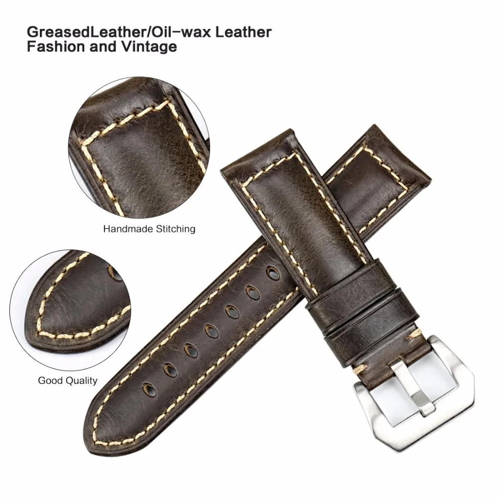 MAIKES Watch Accessories Vintage Genuine Leather Strap 20mm 22mm 24mm 26mm Watchband Special Green Band For Panerai | Наручные часы