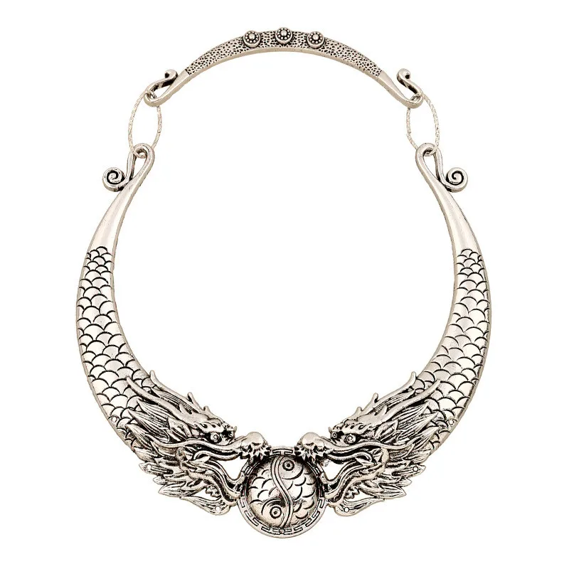 Liuxsp LiuxspBohemian, этническое ожерелье, для женщин,, Хит, цыганское, винтажное, двойные драконы, колье, воротник, племя, ювелирное изделие, колье