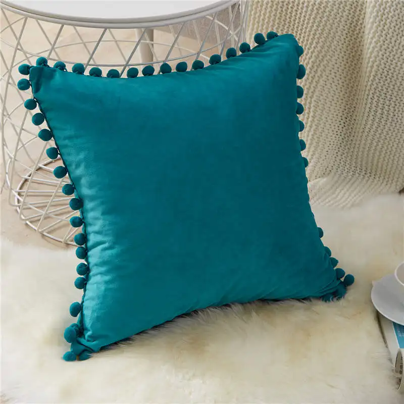 Dark Teal Topfinel мягкая бархатная наволочка для подушки с шариками, декоративная наволочка для дивана, кровати, автомобиля, дома, несколько размеров, 8 цветов - Цвет: Dark Teal